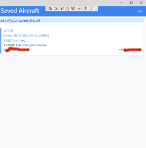 Aircraft list screen