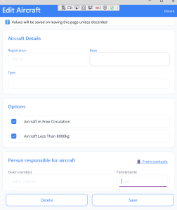 Add aircraft form