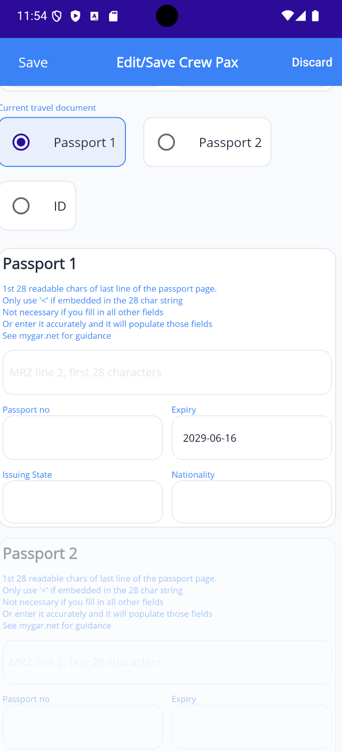 Passport entry form